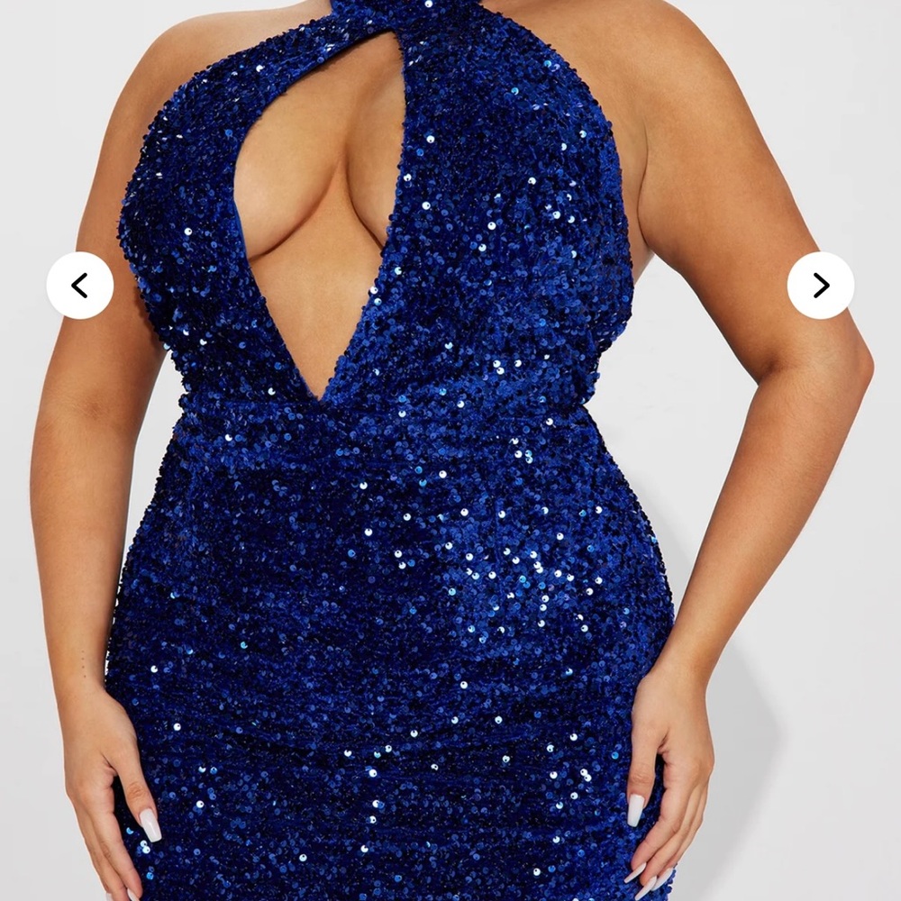 Elegant Blue Sequin Halter Dress